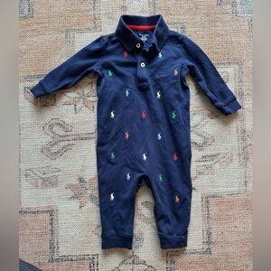 Ralph Lauren Navy One Piece with Colorful Horse Embroidery